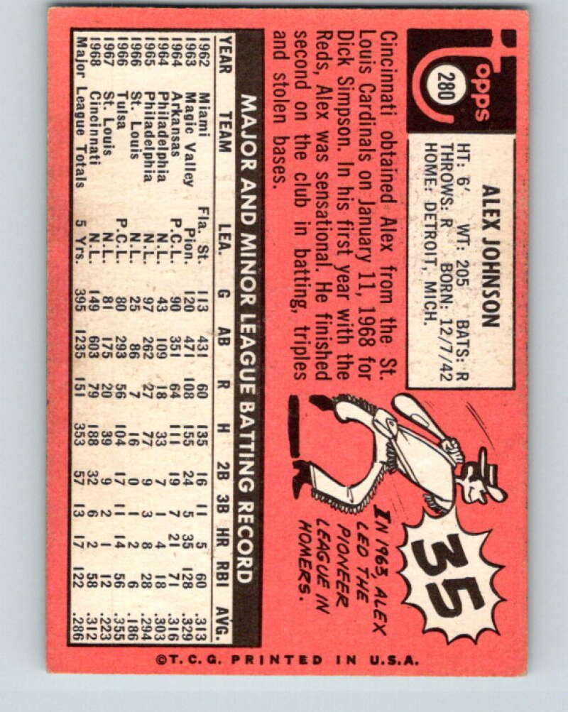1969 Topps #280 Alex Johnson Cincinnati Reds V28613