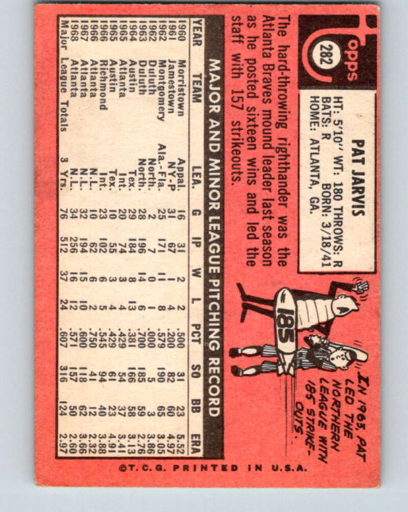 1969 Topps #282 Pat Jarvis Atlanta Braves V28614