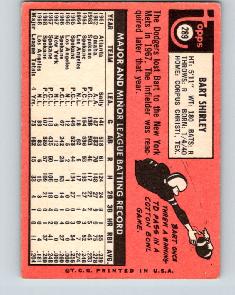 1969 Topps #289 Bart Shirley Los Angeles Dodgers V28619
