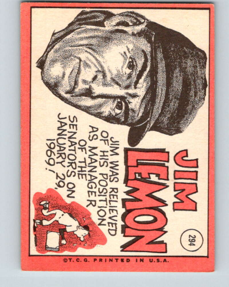 1969 Topps #294 Jim Lemon MG Washington Senators V28620