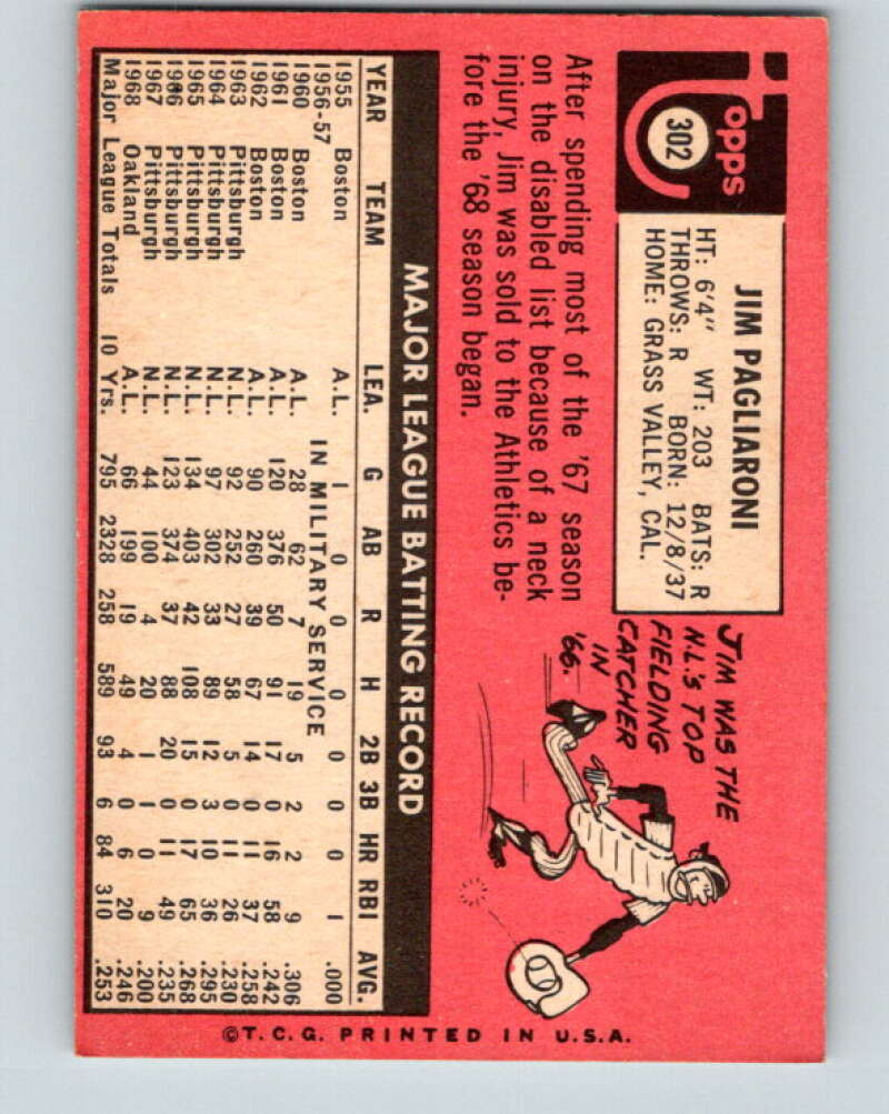 1969 Topps #302 Jim Pagliaroni Oakland Athletics V28624