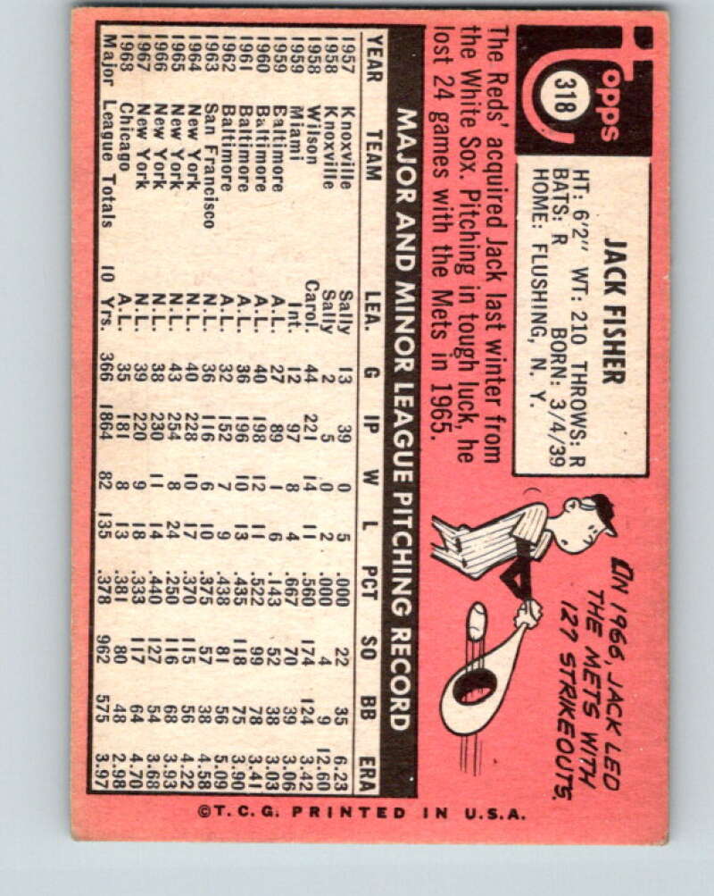 1969 Topps #318 Jack Fisher Cincinnati Reds V28629