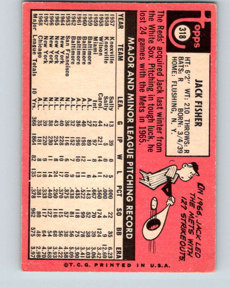 1969 Topps #318 Jack Fisher Cincinnati Reds V28630
