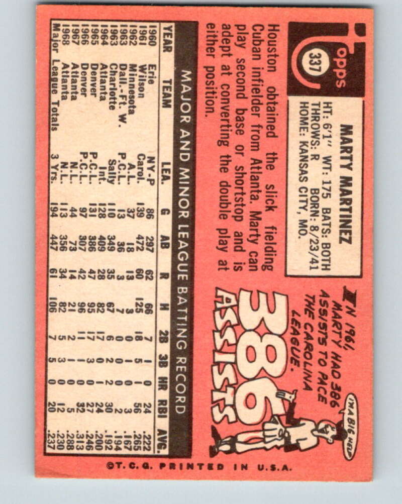 1969 Topps #337 Marty Martinez RC Rookie Houston Astros V28642