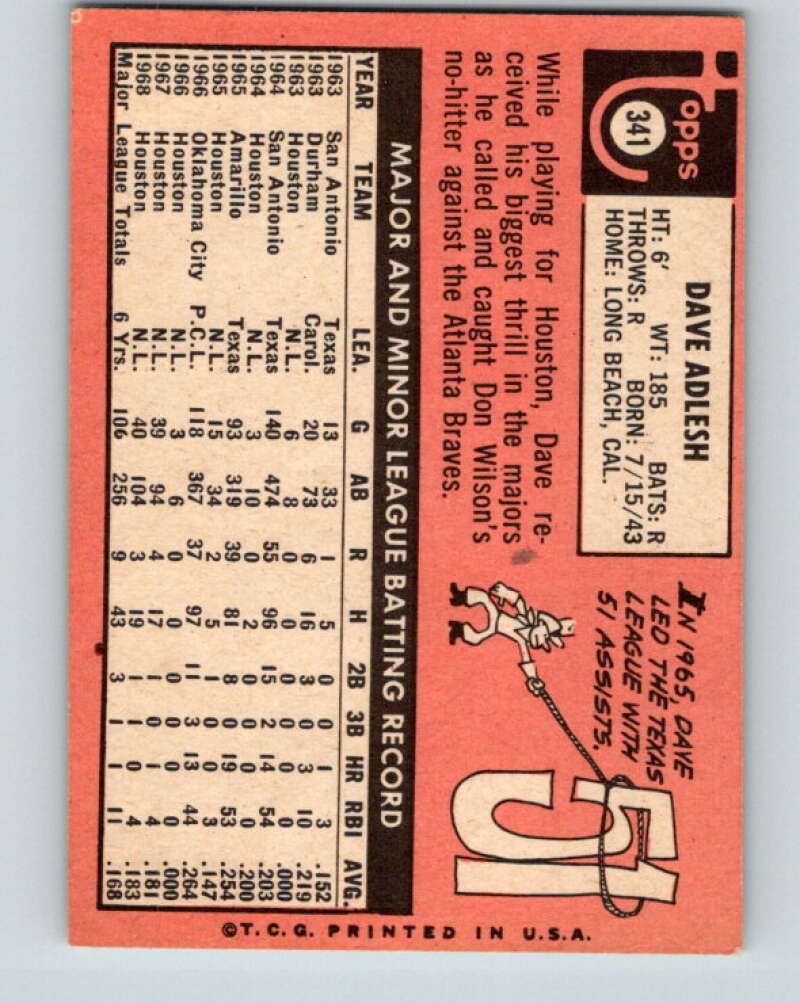 1969 Topps #341 Dave Adlesh St. Louis Cardinals V28647