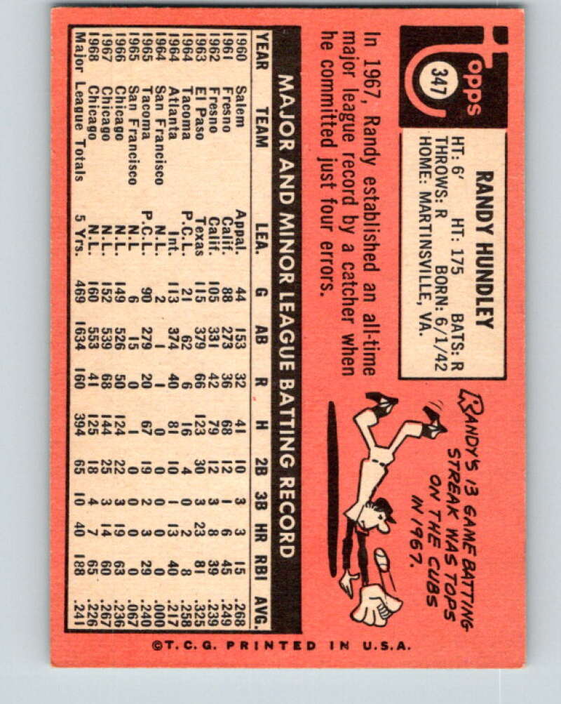 1969 Topps #347 Randy Hundley Chicago Cubs V28652