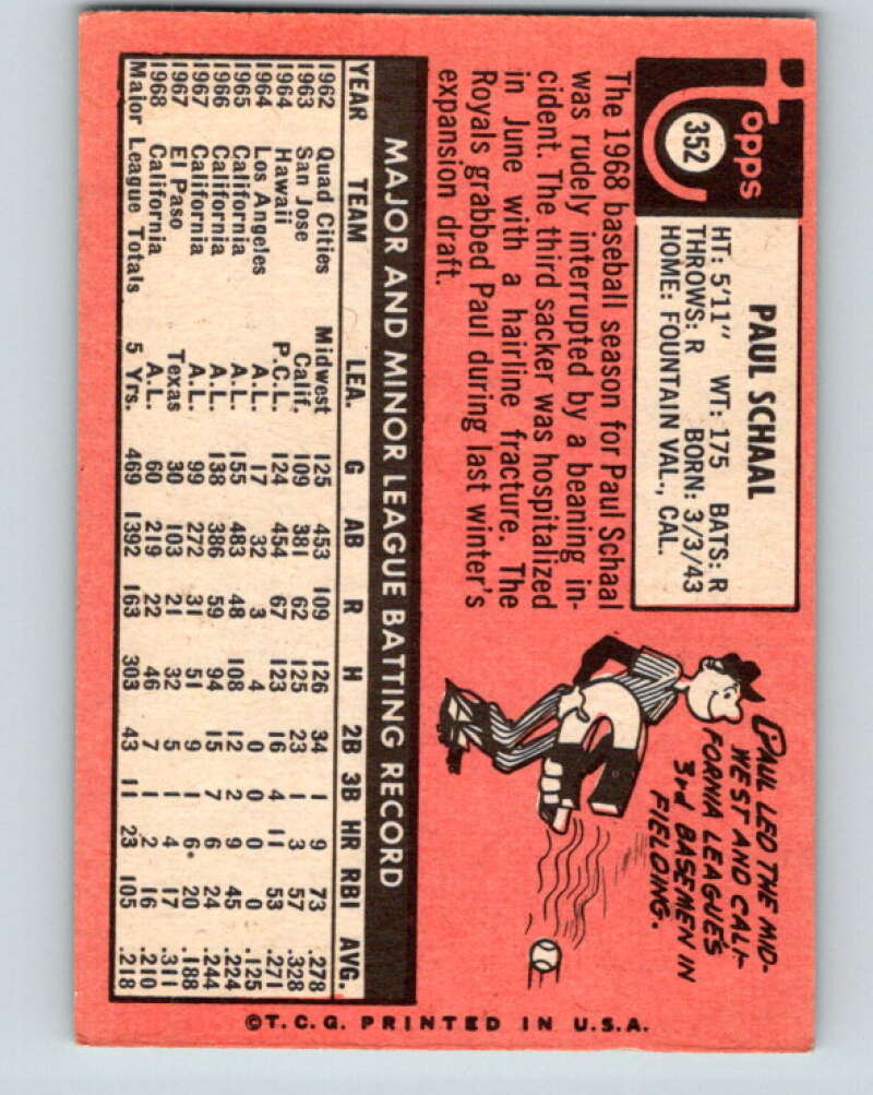 1969 Topps #352 Paul Schaal Kansas City Royals V28655