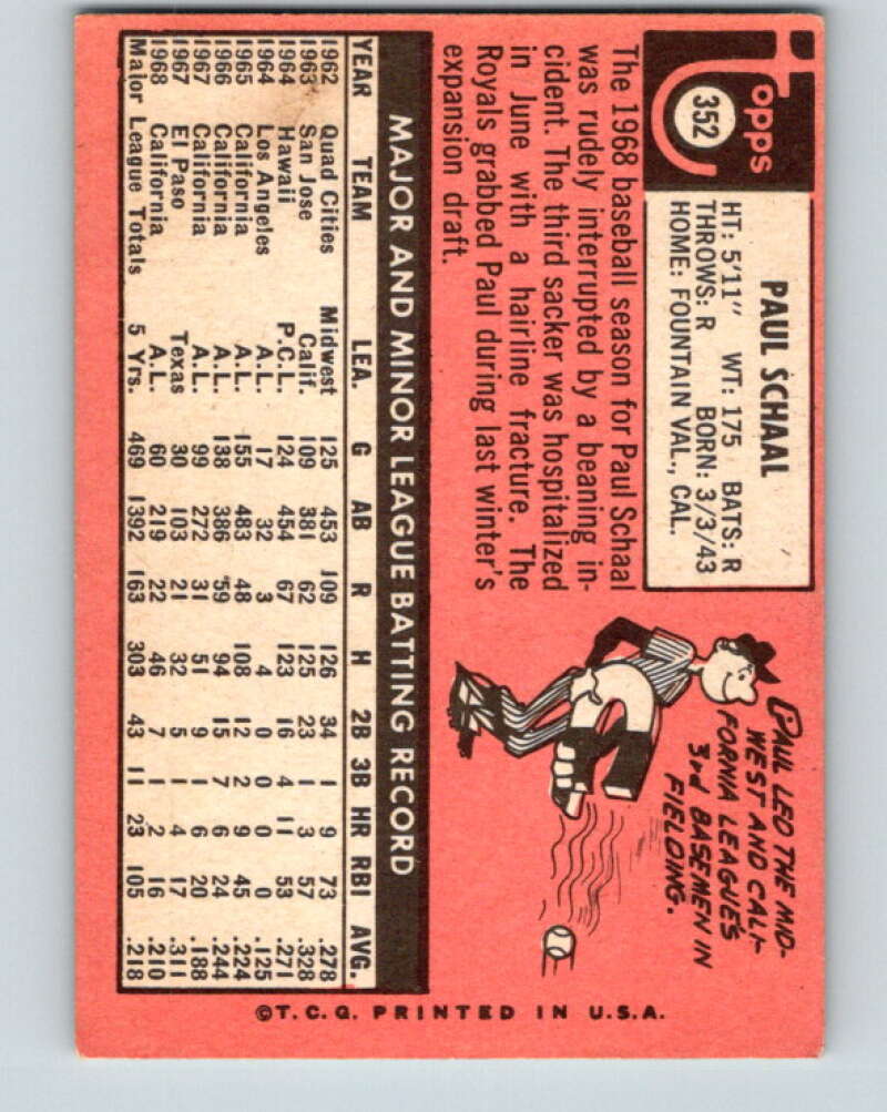 1969 Topps #352 Paul Schaal Kansas City Royals V28656