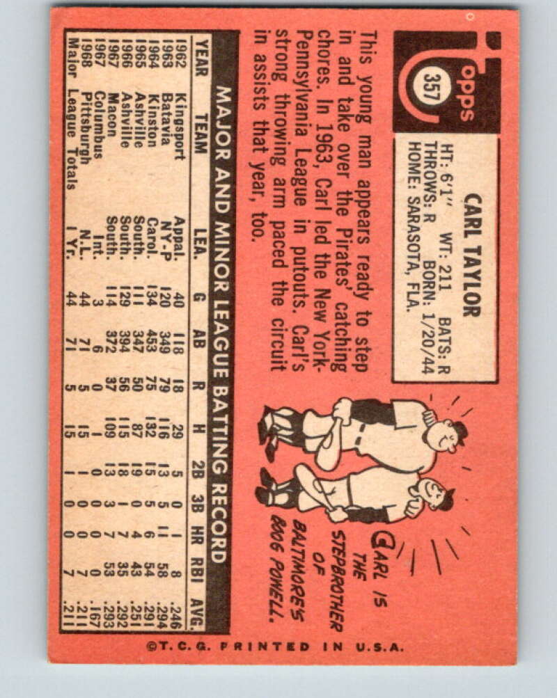 1969 Topps #357 Carl Taylor Pittsburgh Pirates V28658