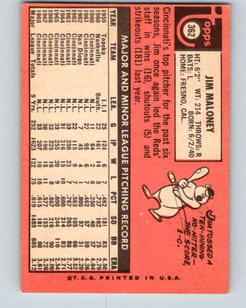 1969 Topps #362 Jim Maloney Cincinnati Reds V28665