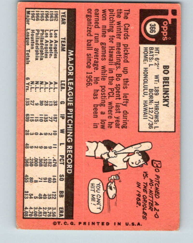1969 Topps #366 Bo Belinsky St. Louis Cardinals V28669