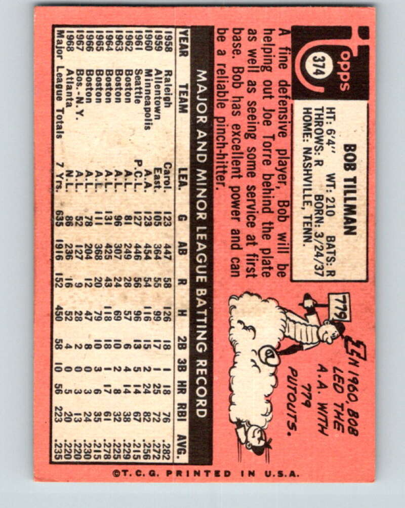 1969 Topps #374 Bob Tillman Atlanta Braves V28673