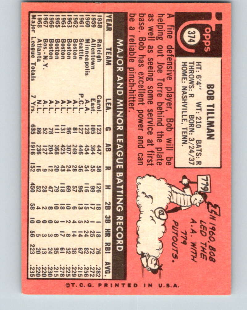 1969 Topps #374 Bob Tillman Atlanta Braves V28674