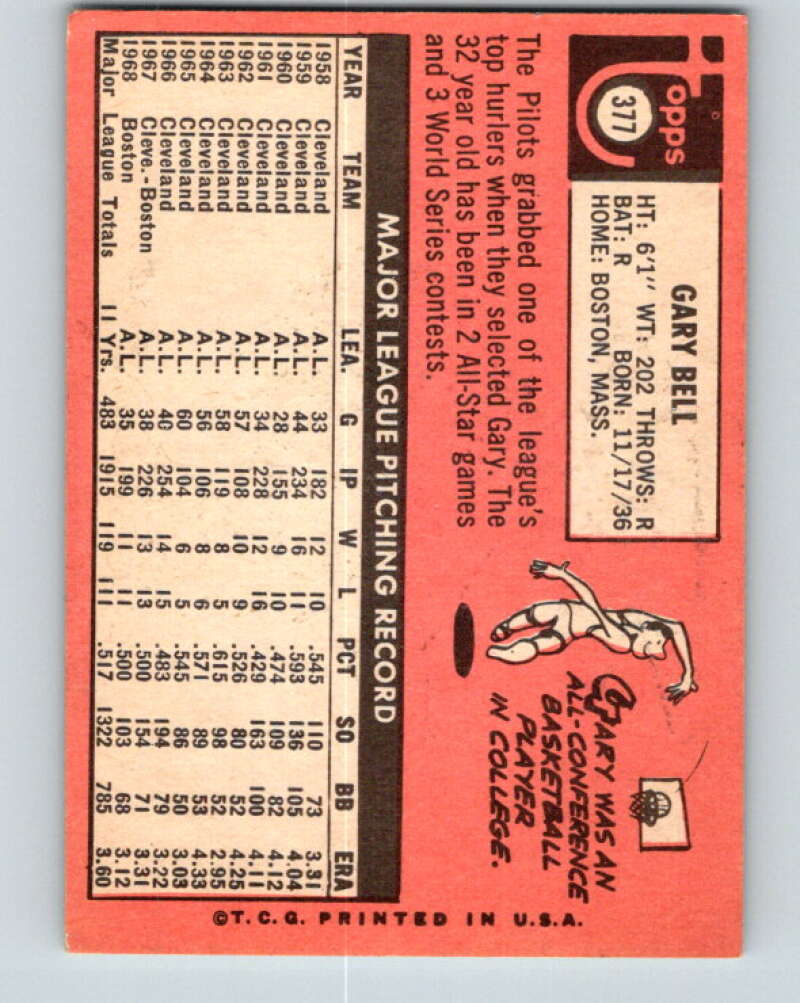 1969 Topps #377 Gary Bell Seattle Pilots V28677