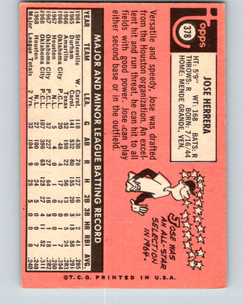 1969 Topps #378 Jose Herrera RC Rookie Montreal Expos V28678