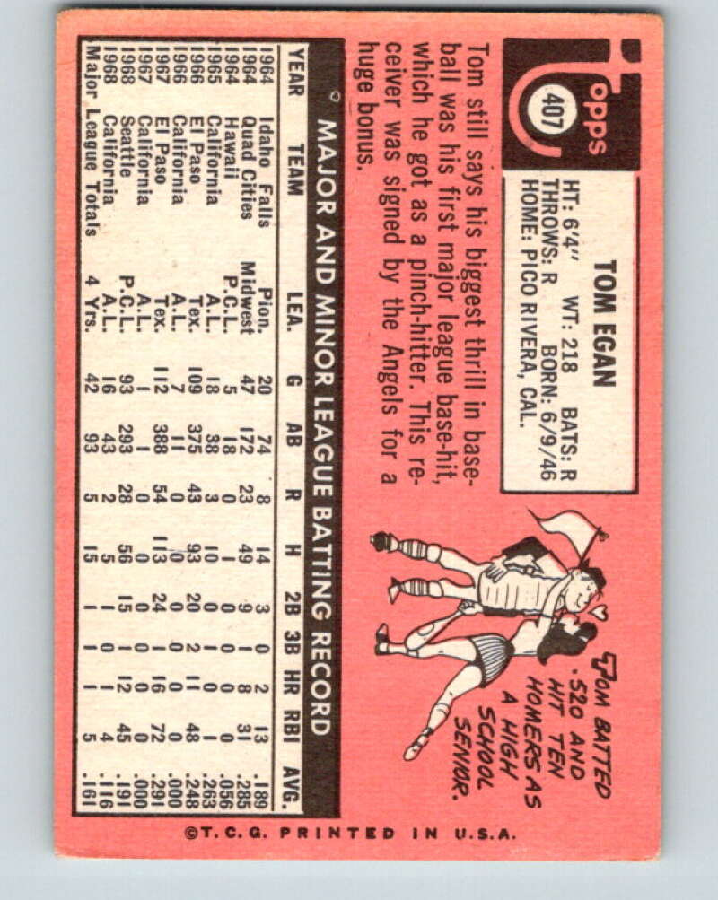 1969 Topps #407 Tom Egan California Angels V28694