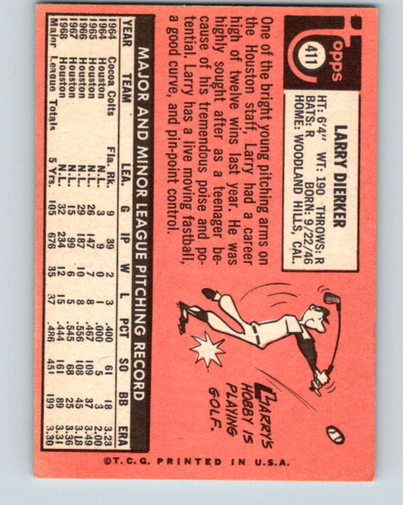 1969 Topps #411 Larry Dierker Houston Astros V28696