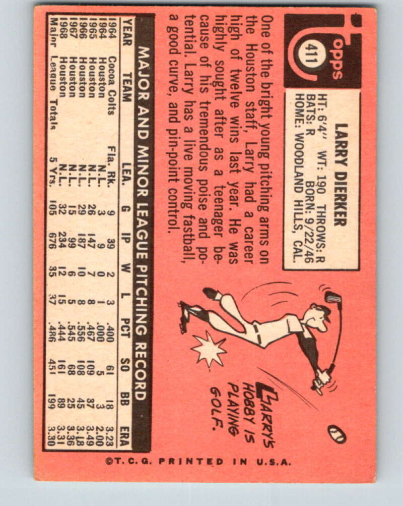 1969 Topps #411 Larry Dierker Houston Astros V28697