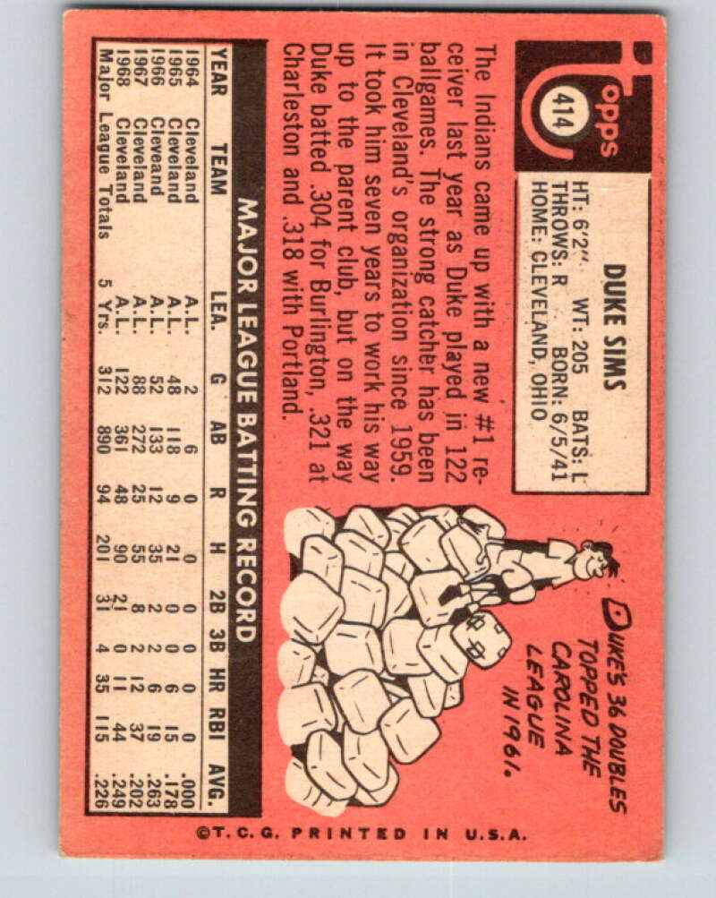 1969 Topps #414 Duke Sims Cleveland Indians V28698