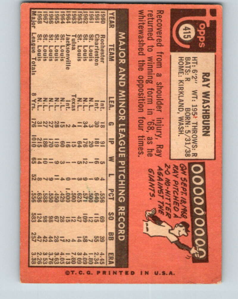 1969 Topps #415 Ray Washburn St. Louis Cardinals V28699