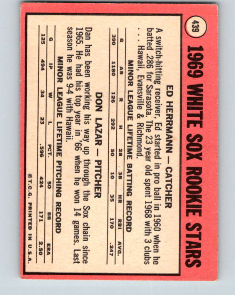 1969 Topps #439 Herrmann/Lazar Rookies RC Rookie V28707