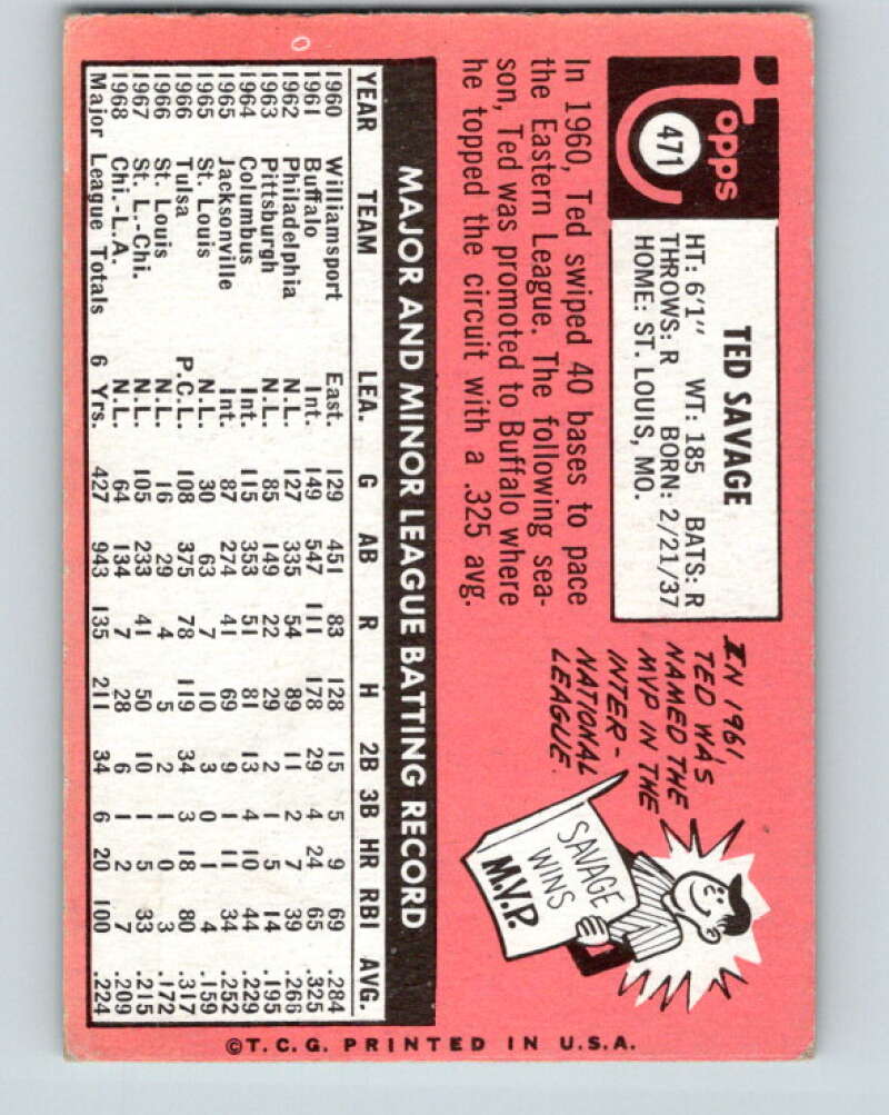 1969 Topps #471 Ted Savage Los Angeles Dodgers V28720