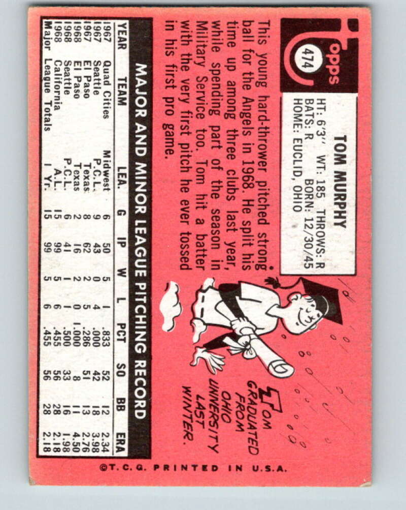 1969 Topps #474 Tom Murphy RC Rookie California V28723