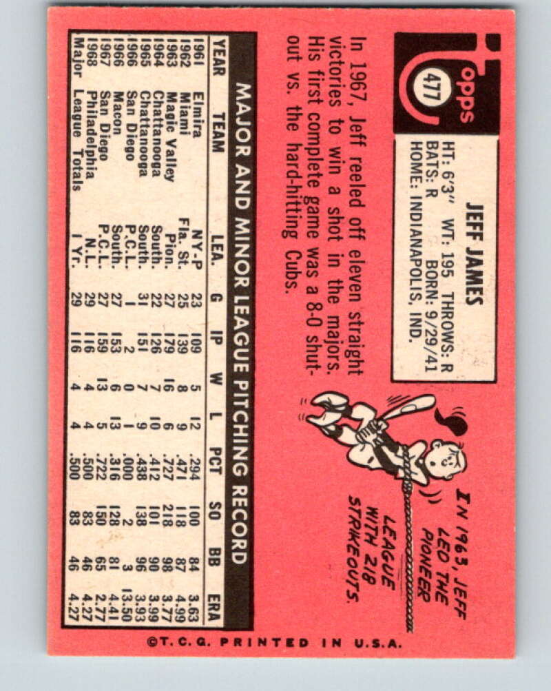 1969 Topps #477 Jeff James RC Rookie Philadelphia V28724