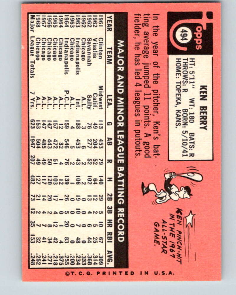1969 Topps #494 Ken Berry Chicago White Sox V28730