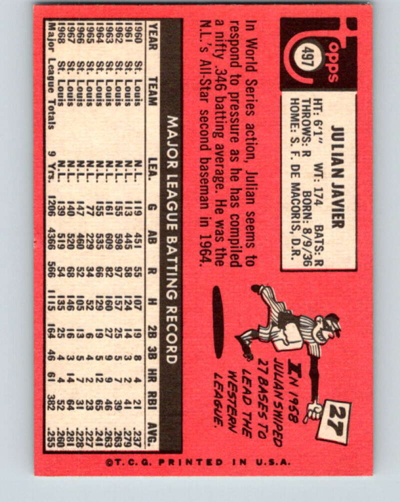 1969 Topps #497 Julian Javier St. Louis Cardinals V28731