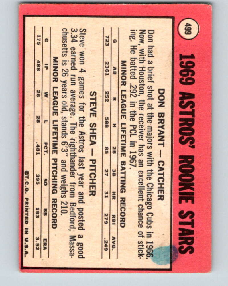 1969 Topps #499 Bryant/Shea Astros Rookie RC V28732