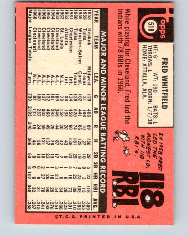 1969 Topps #518 Fred Whitfield Cincinnati Reds V28744