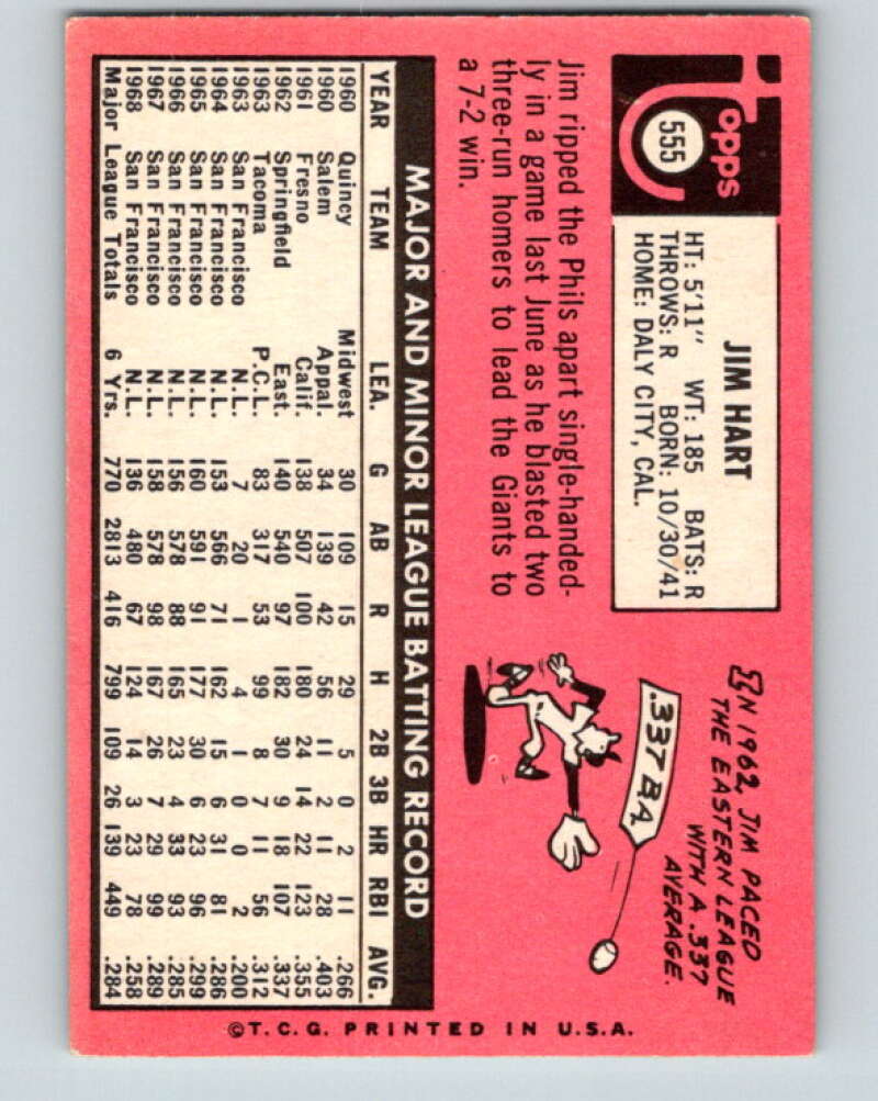 1969 Topps #555 Jim Hart San Francisco Giants V28755