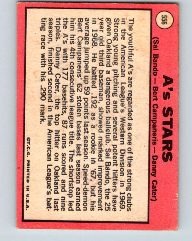 1969 Topps #556 Bando/Campaneris/Cater A's Stars V28756