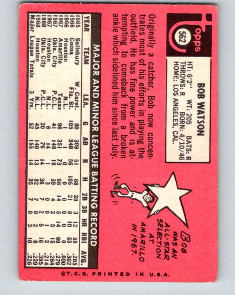 1969 Topps #562 Bob Watson RC Rookie Houston Astros V28758