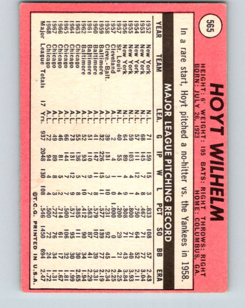 1969 Topps #565 Hoyt Wilhelm California Angels V28759