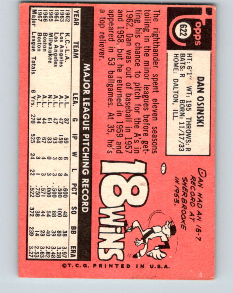 1969 Topps #622 Dan Osinski Chicago White Sox V28772