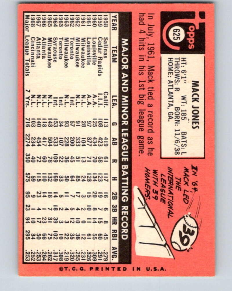 1969 Topps #625 Mack Jones UER Montreal Expos V28773