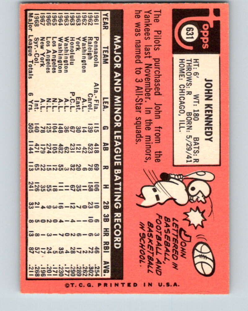 1969 Topps #631 John Kennedy Seattle Pilots V28774