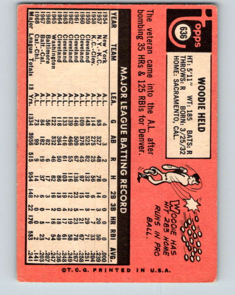 1969 Topps #636 Woodie Held Chicago White Sox V28777