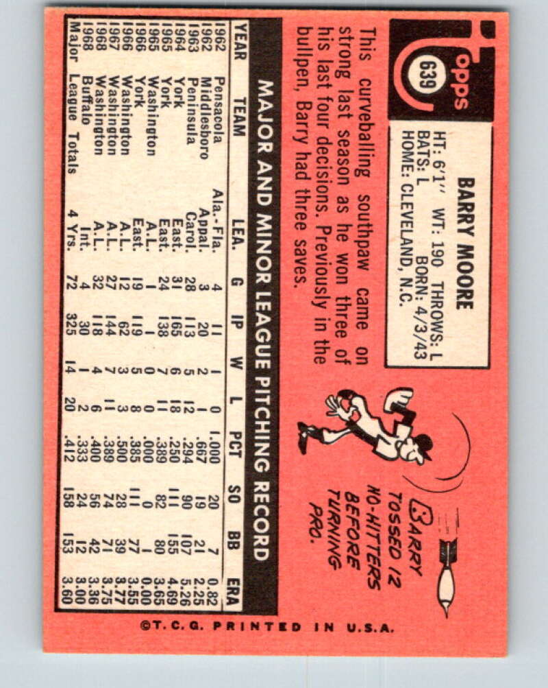 1969 Topps #639 Barry Moore Washington Senators V28778