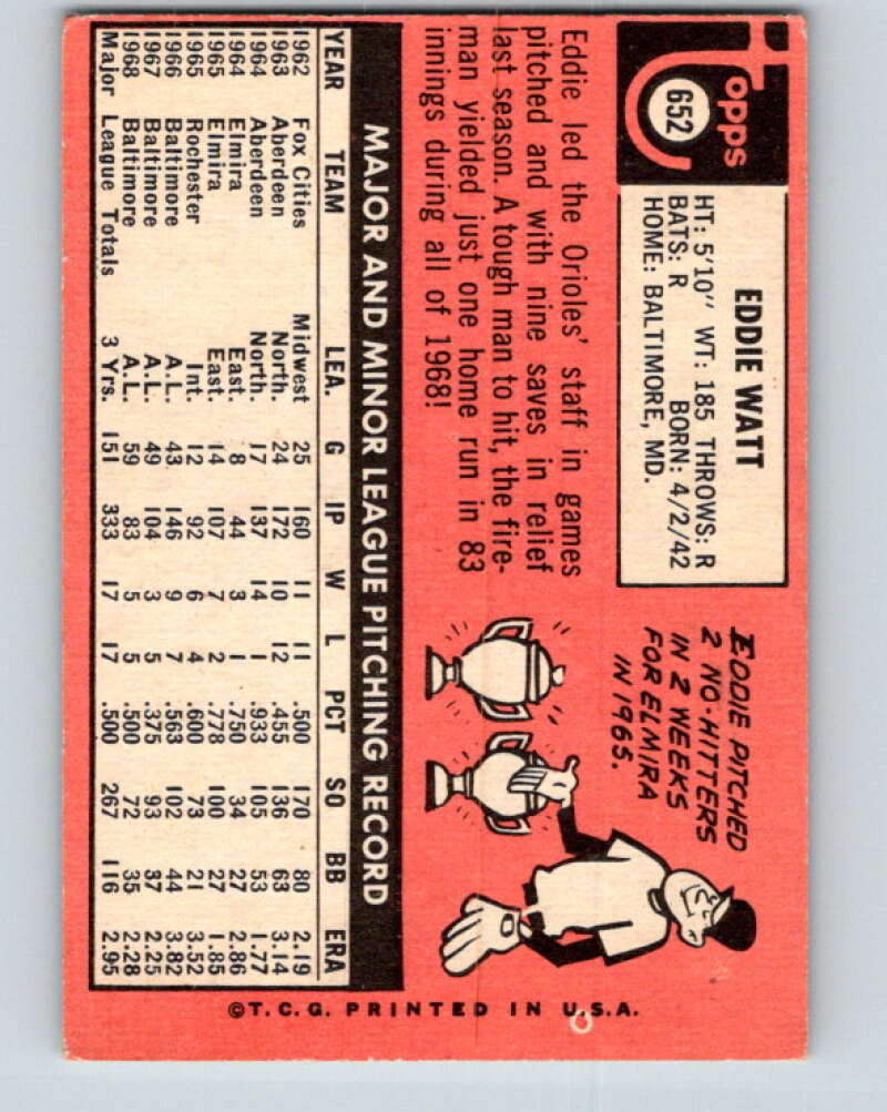 1969 Topps #652 Eddie Watt Baltimore Orioles V28779