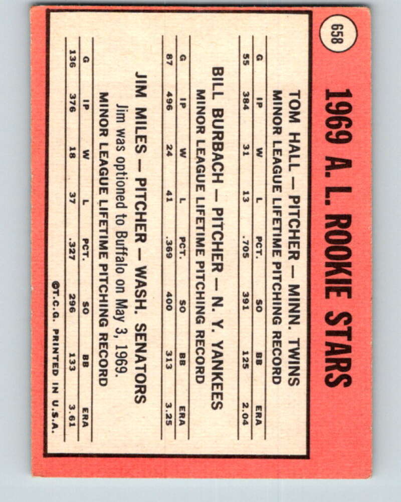 1969 Topps #658 Hall/Burbach/Miles A.L. Rookies V28780