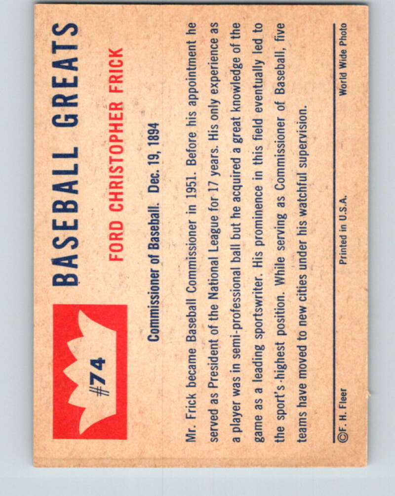 1960 Fleer #74 Ford Frick V28783