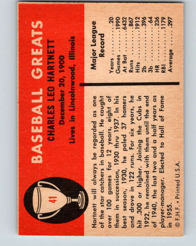 1961 Fleer #41 Gabby Hartnett Chicago Cubs V28788