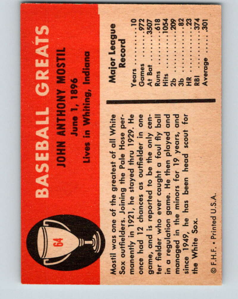 1961 Fleer #64 Johnny Mostil Chicago White Sox V28789