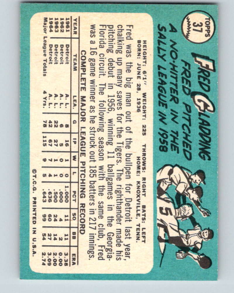 1965 Topps #37 Fred Gladding Detroit Tigers V28790