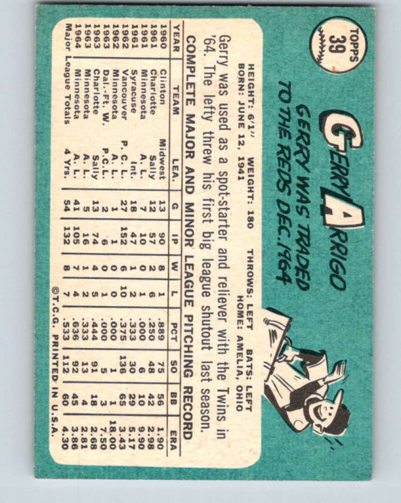 1965 Topps #39 Gerry Arrigo Minnesota Twins V28791