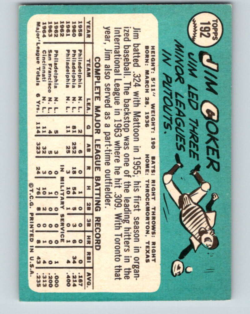 1965 Topps #192 Jimmie Coker Cincinnati Reds V28797
