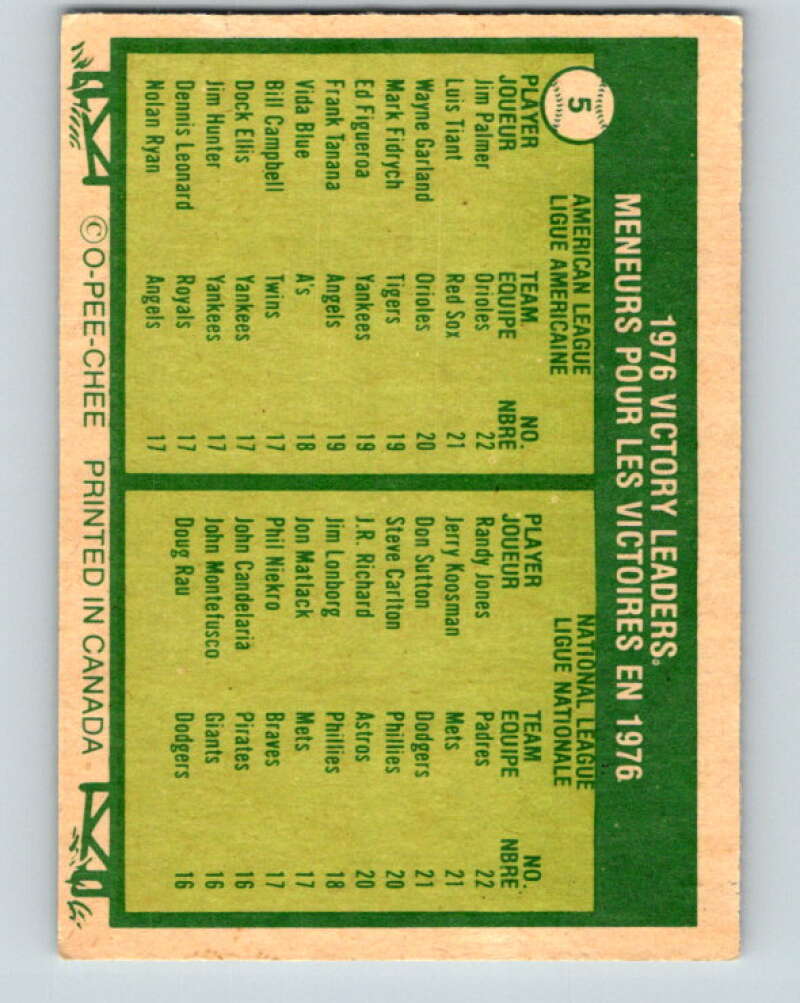 1977 O-Pee-Chee #5 Palmer/ Jones Victory Leaders LL V28815